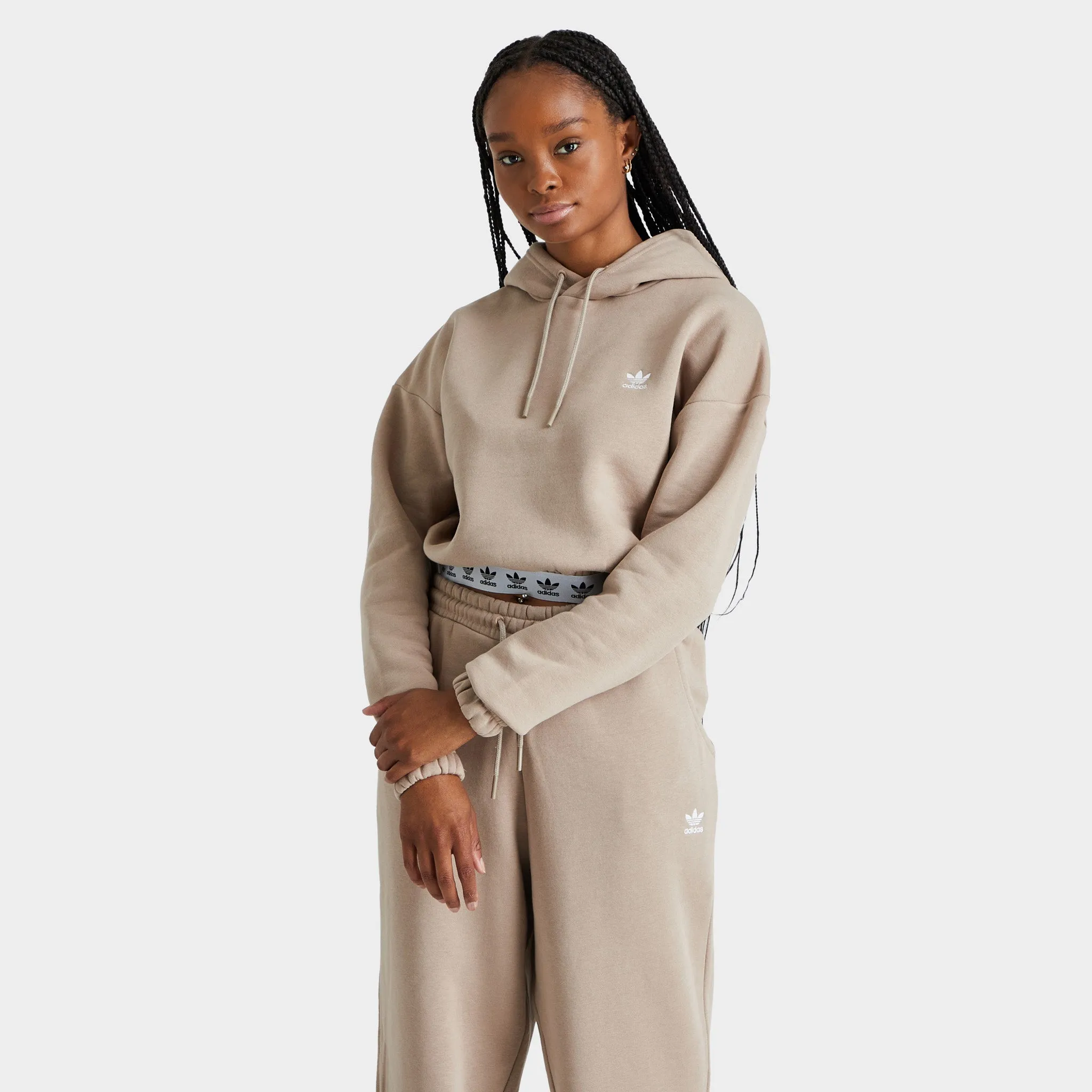 adidas Originals Women's Tape Cropped Pullover Hoodie / Trace Khaki sold by JD Sports