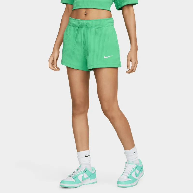 Nike Sportswear Women's High-Waisted Ribbed Jersey Shorts Spring Green / White sold by JD Sports