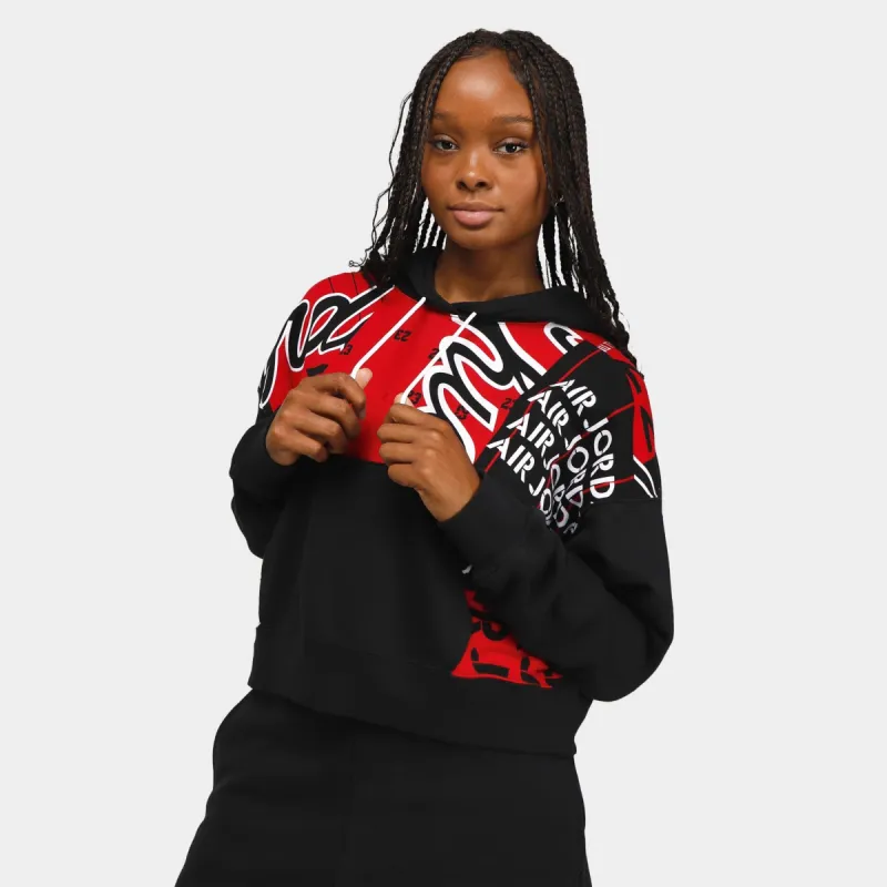Jordan Women's Fleece Allover Printed Pullover Hoodie Black / Gym Red sold by JD Sports