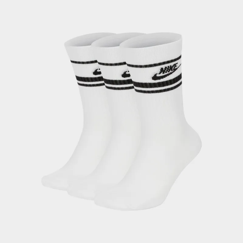 Nike Sportswear Essential Crew Socks - 3 Pack White / Black sold by JD Sports