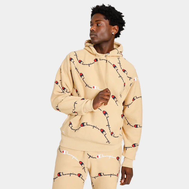 Champion Reverse Weave Allover Print Pullover Hoodie / Script Big Wave Sandrock sold by JD Sports