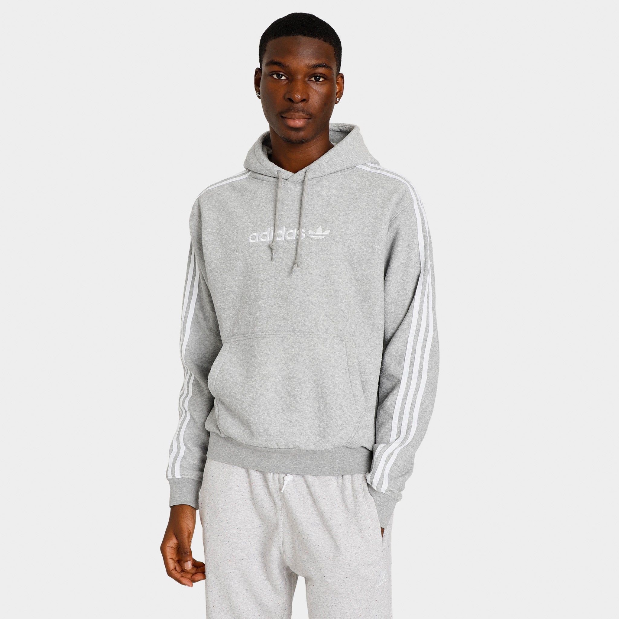 adidas Originals Comfort 3-Stripes Pullover Hoodie Medium Grey Heather / White sold by JD Sports