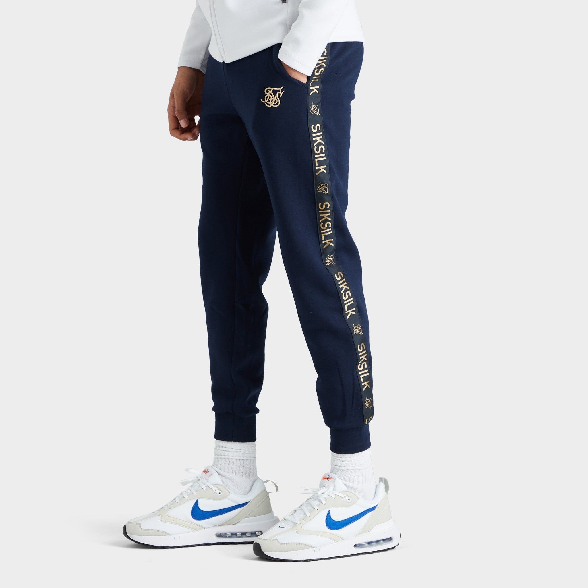 SikSilk Tape Zip Through Hoodie & Jogger Set Navy / White sold by JD Sports product image thumbnail 7
