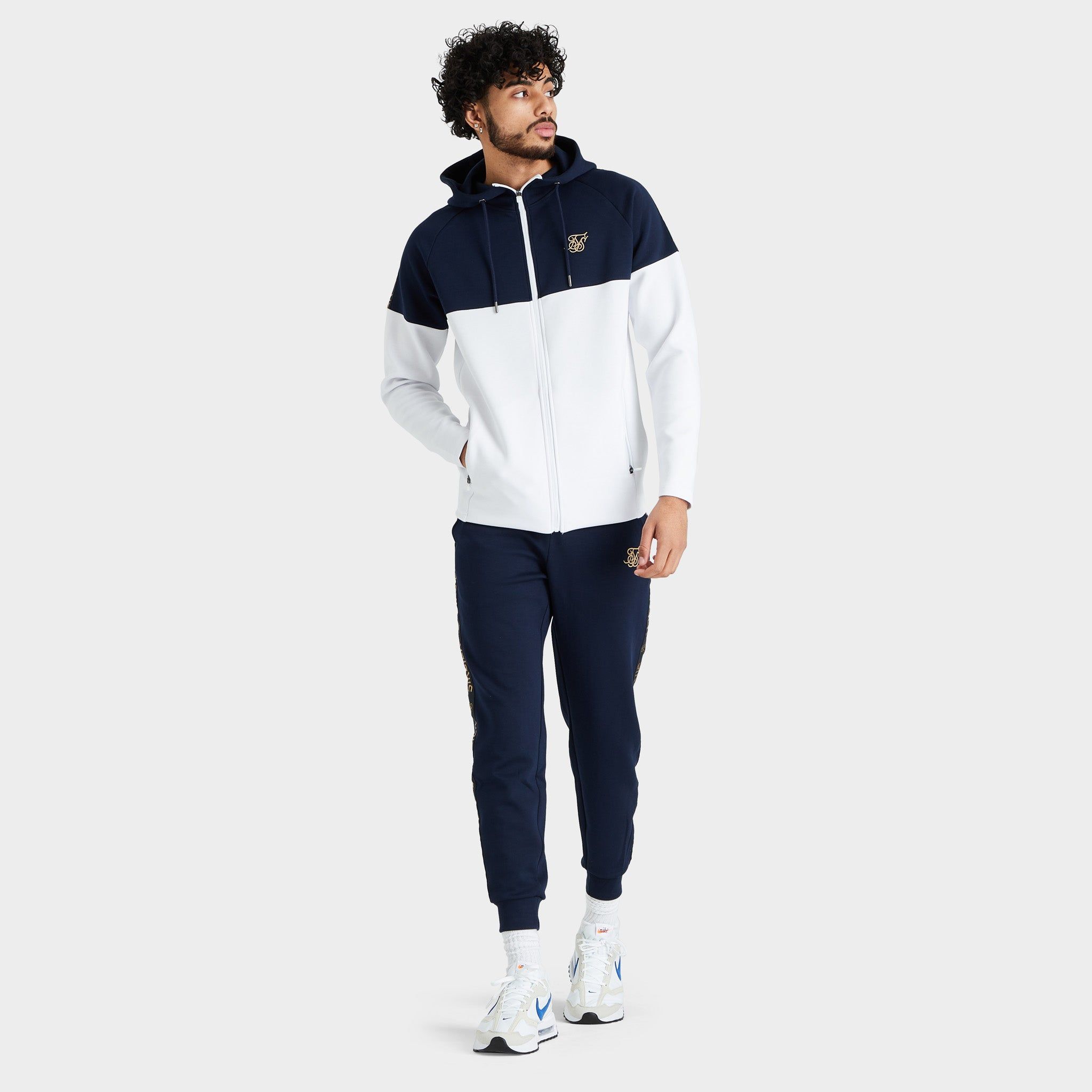 SikSilk Tape Zip Through Hoodie & Jogger Set Navy / White sold by JD Sports product image thumbnail 10