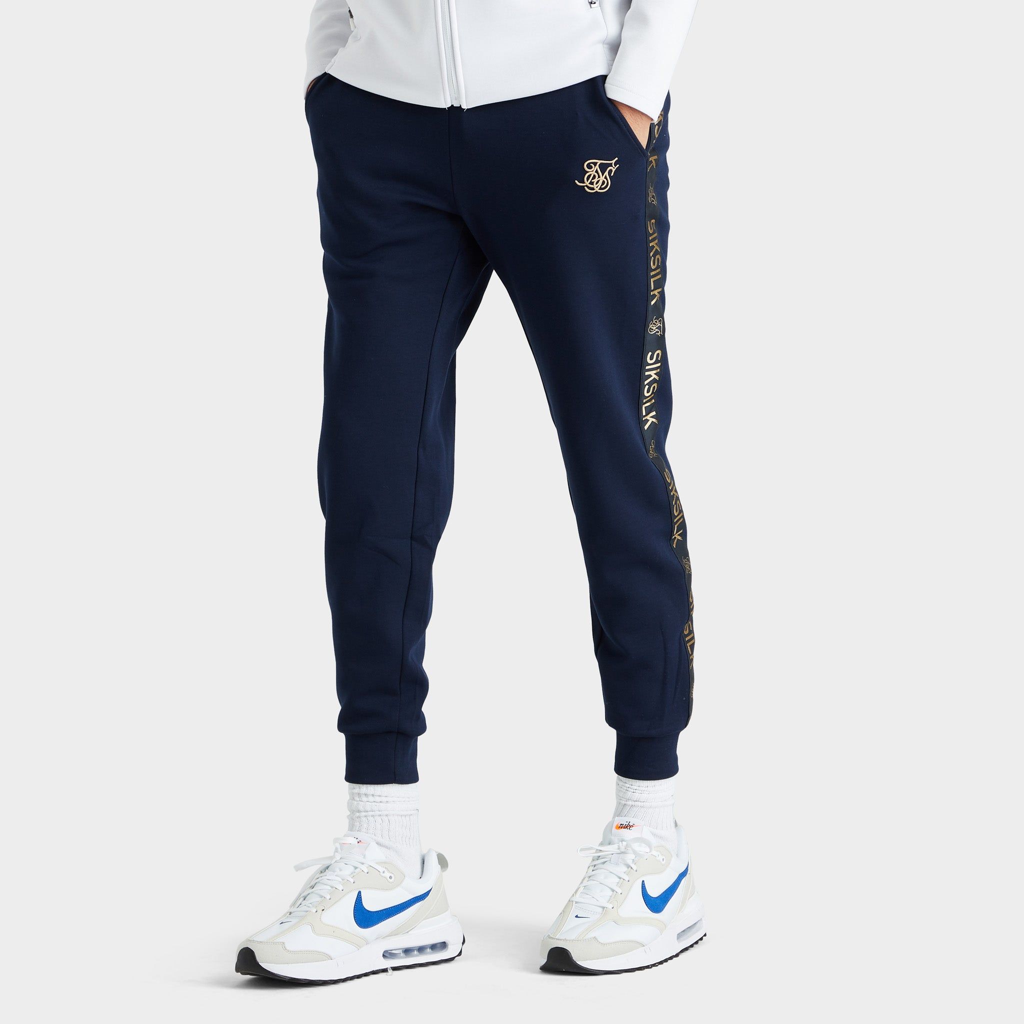 SikSilk Tape Zip Through Hoodie & Jogger Set Navy / White sold by JD Sports product image thumbnail 5