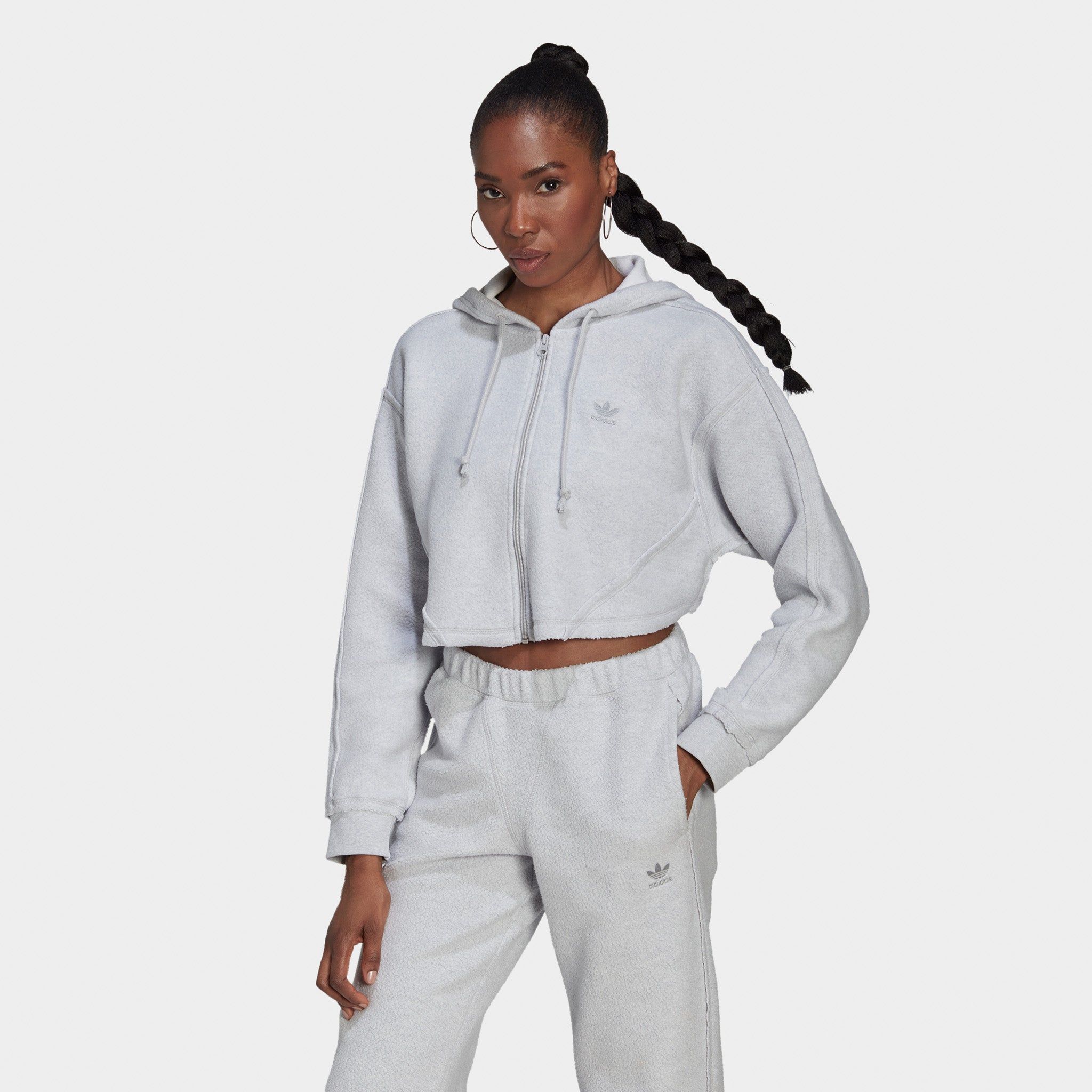 adidas Originals Women's Crop Full Zip Loungewear Hoodie / Light Grey Heather sold by JD Sports