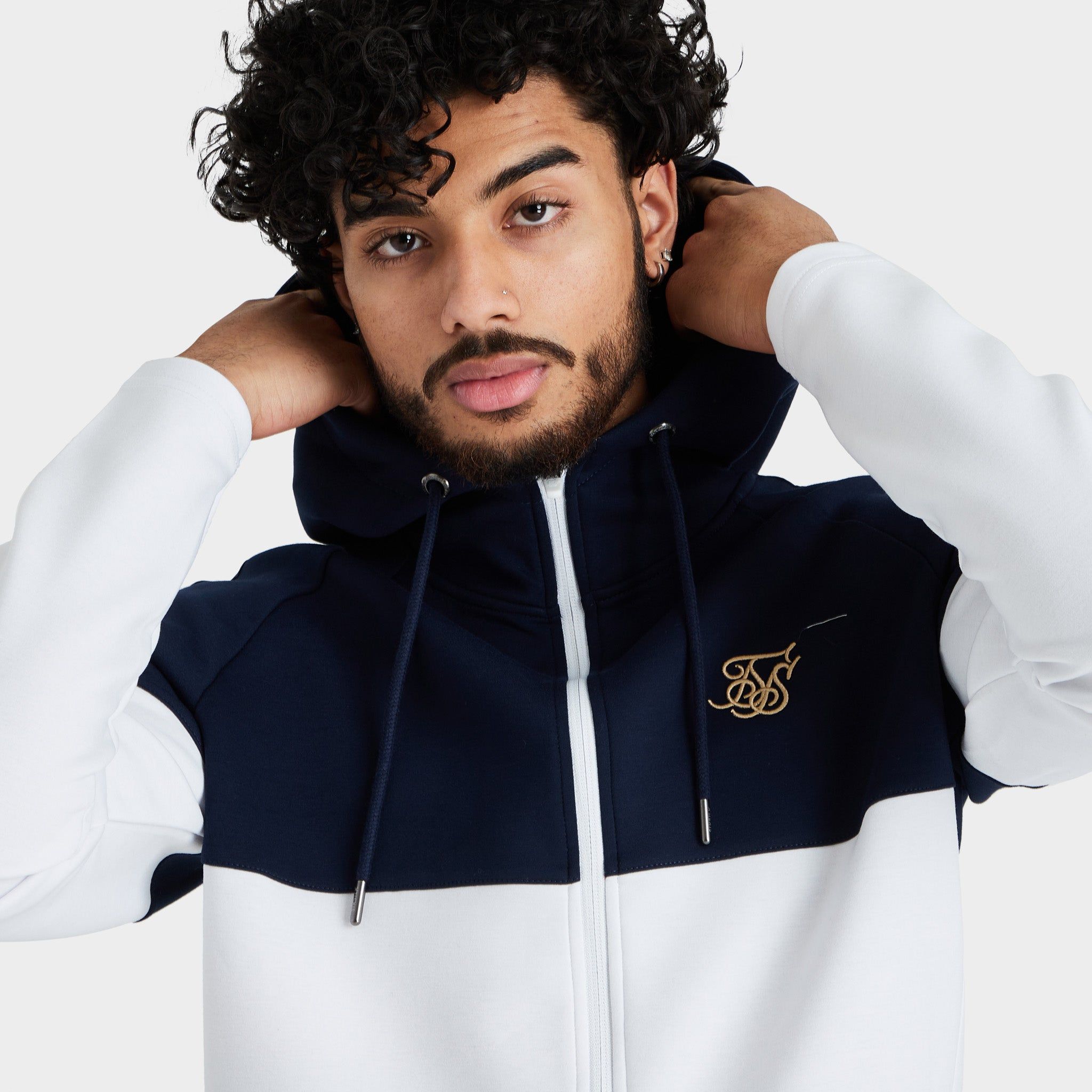 SikSilk Tape Zip Through Hoodie & Jogger Set Navy / White sold by JD Sports product image thumbnail 3