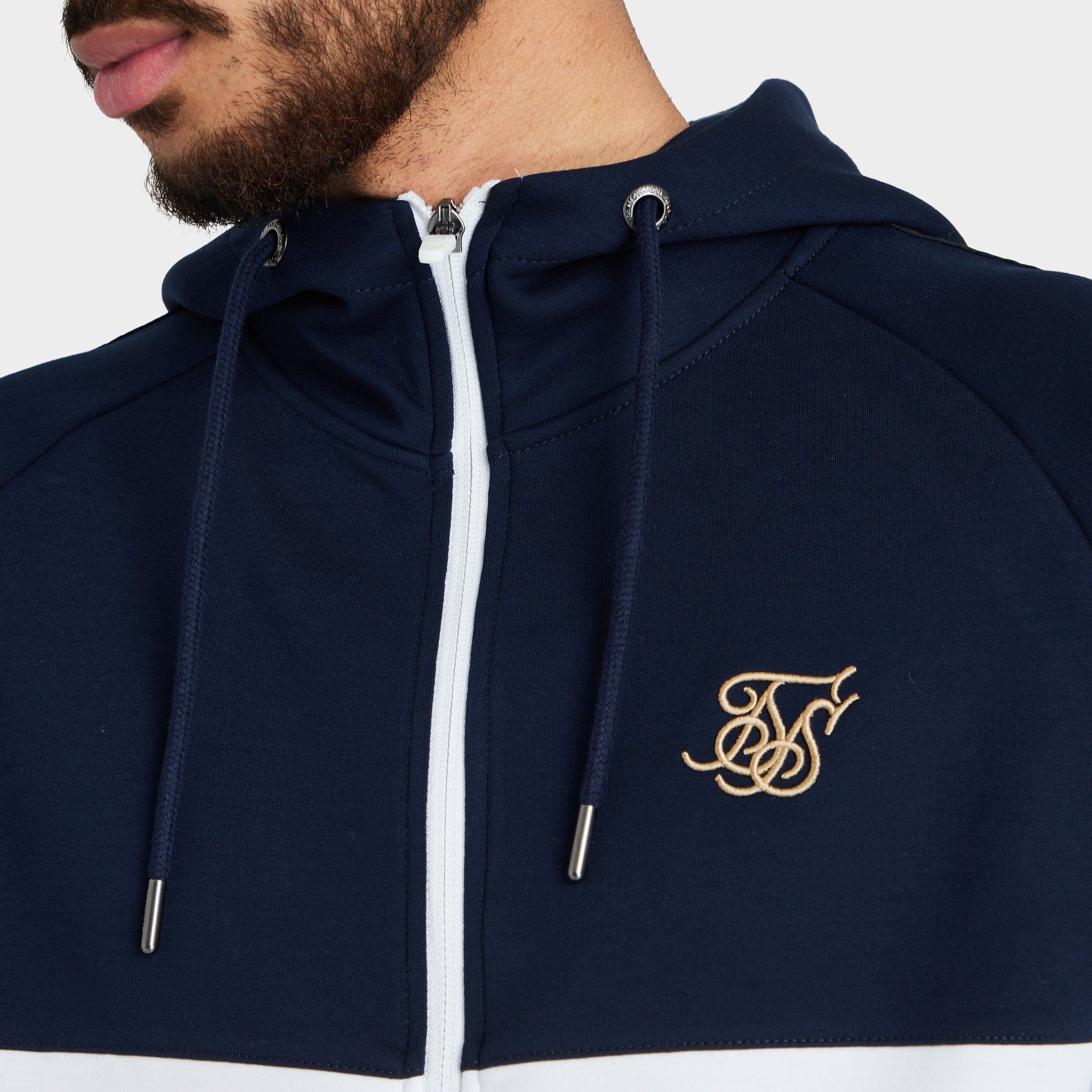 SikSilk Tape Zip Through Hoodie & Jogger Set Navy / White sold by JD Sports product image thumbnail 4