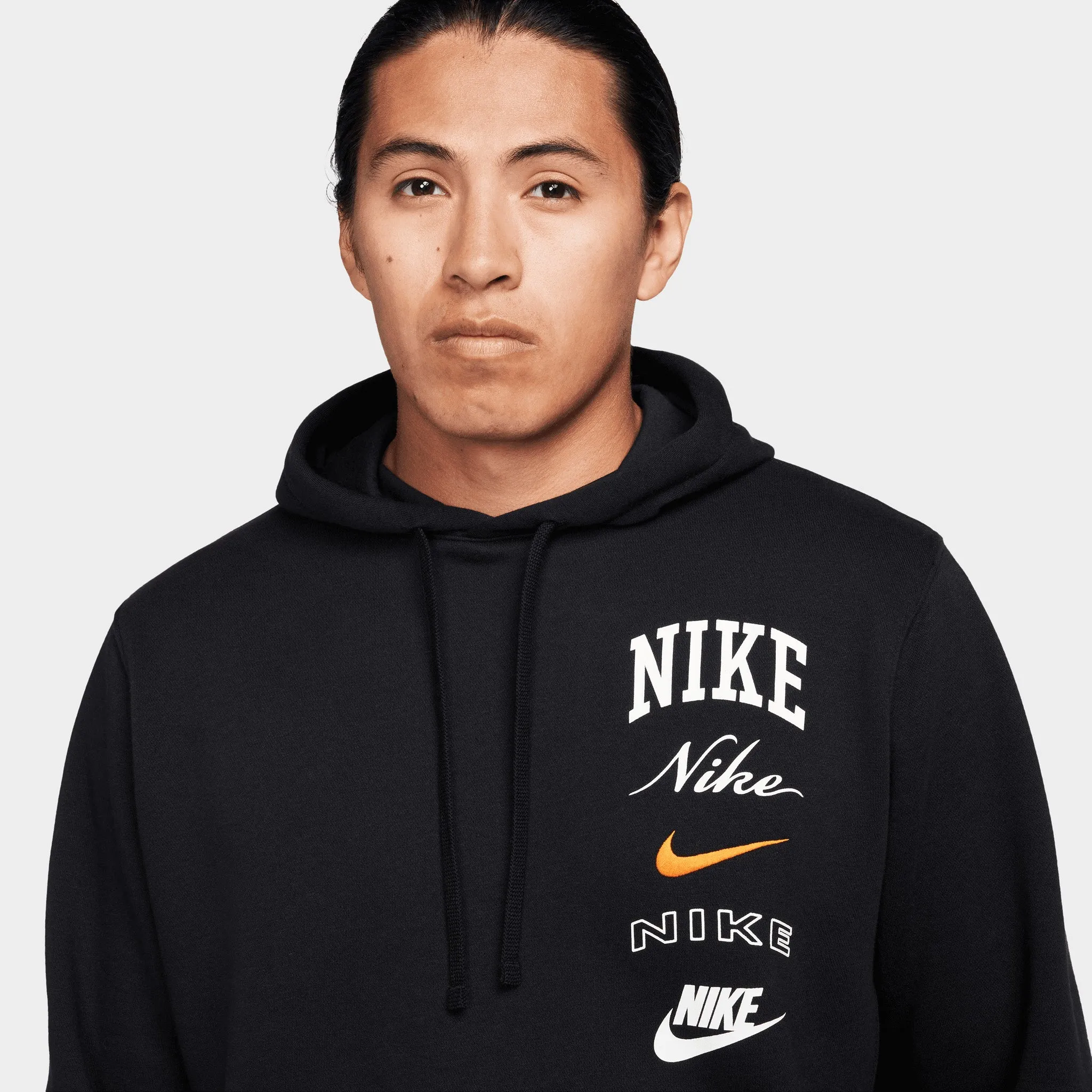 Nike Sportswear Club Fleece Stack Logo Pullover Hoodie Black / Sail - Safety Orange sold by JD Sports product image thumbnail 3