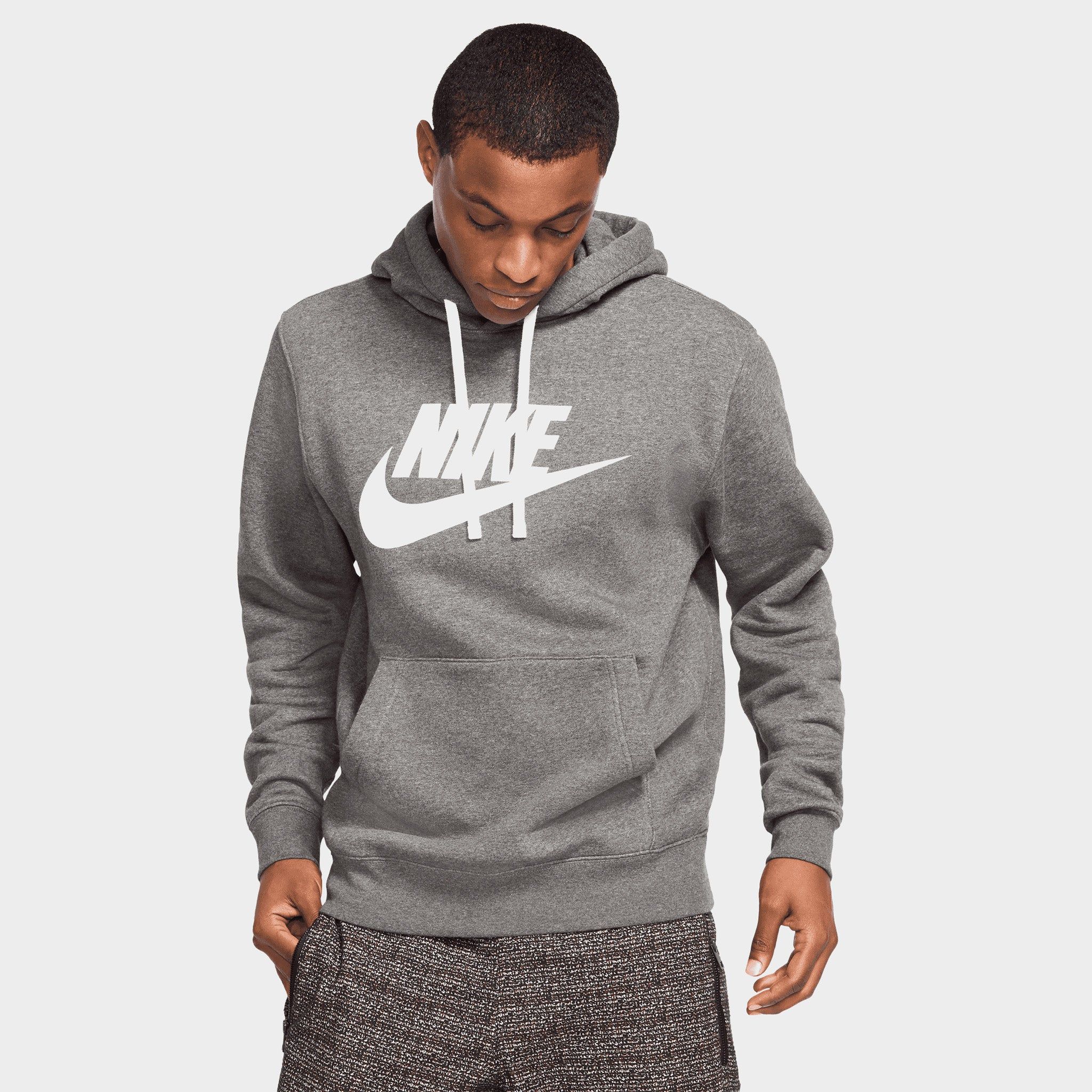 Nike Sportswear Club Fleece Graphic Pullover Hoodie Charcoal Heather / White - White sold by JD Sports