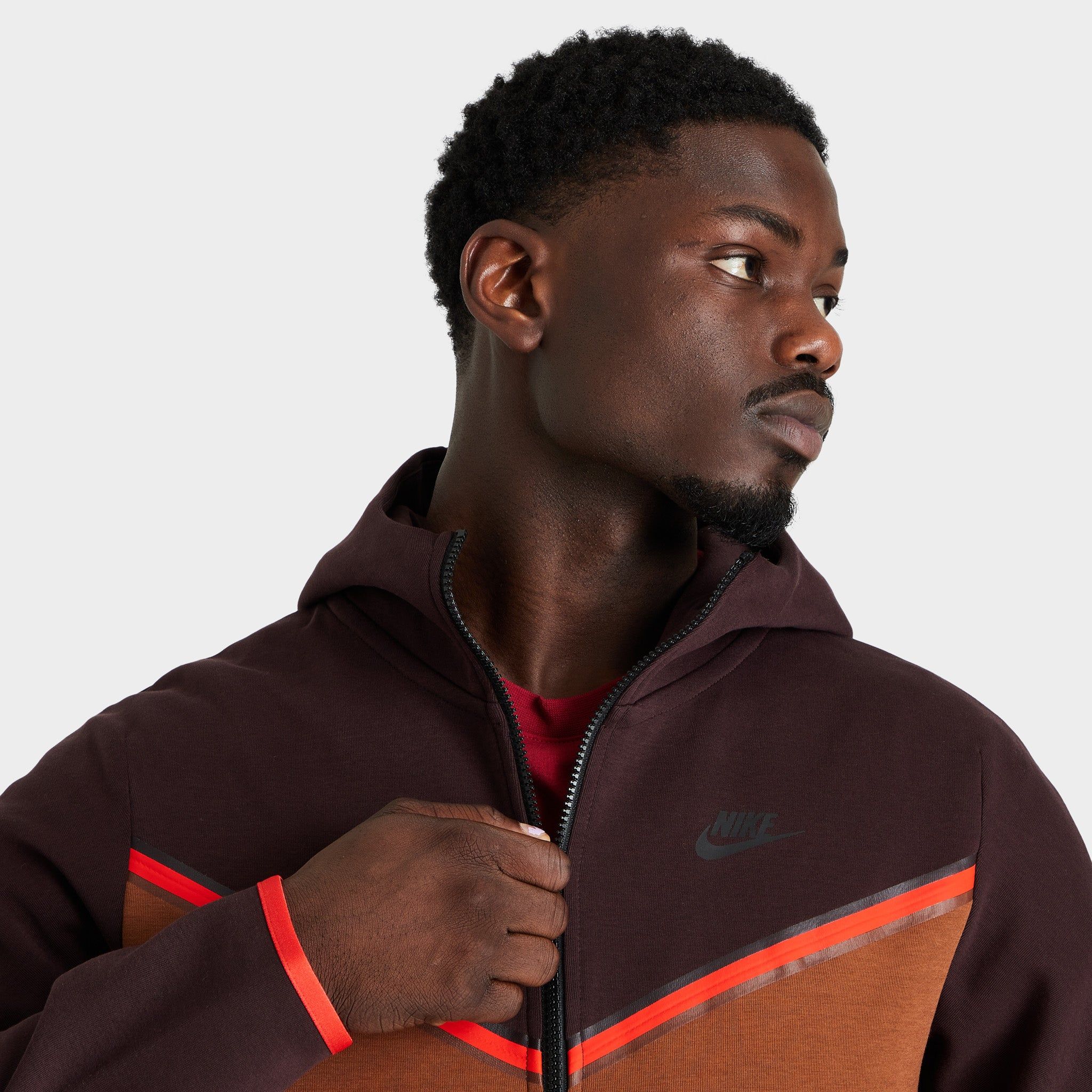 Nike Sportswear Tech Fleece Full-Zip Hoodie Brown Basalt / Pecan - Chile Red sold by JD Sports product image thumbnail 3