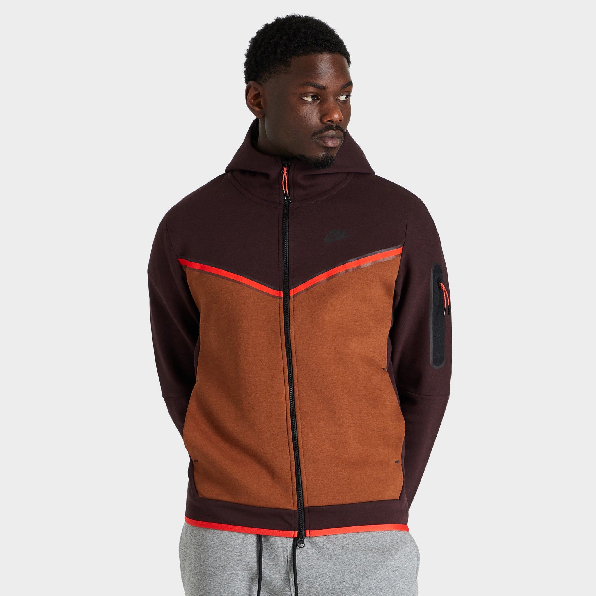 Nike Sportswear Tech Fleece Full-Zip Hoodie Brown Basalt / Pecan - Chile Red sold by JD Sports