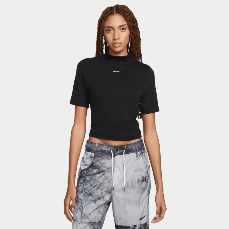 Nike Sportswear Women's Ribbed Mock Neck Top Black / White sold by JD Sports