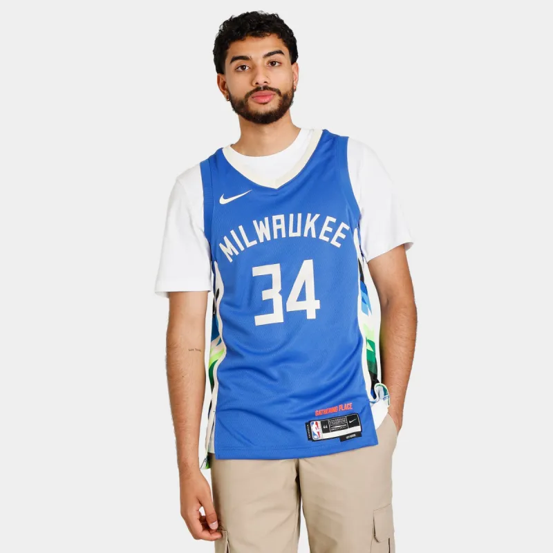 Nike Giannis Antetokounmpo Milwaukee Bucks City Edition NBA Jersey / Blue sold by JD Sports