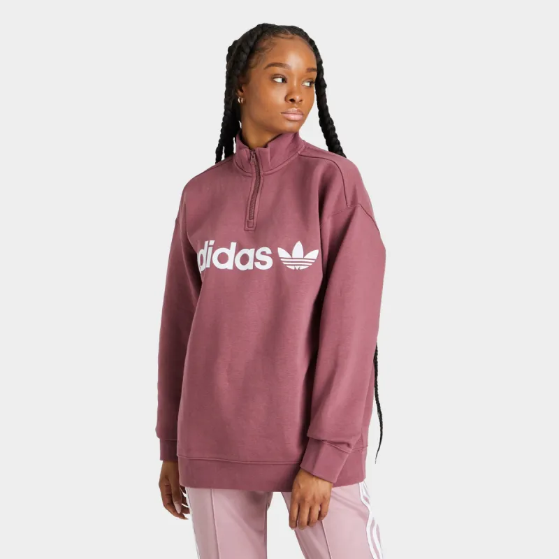 adidas Originals Women's Boyfriend Quarter Zip Crewneck / Quiet Crimson made by JD Sports
