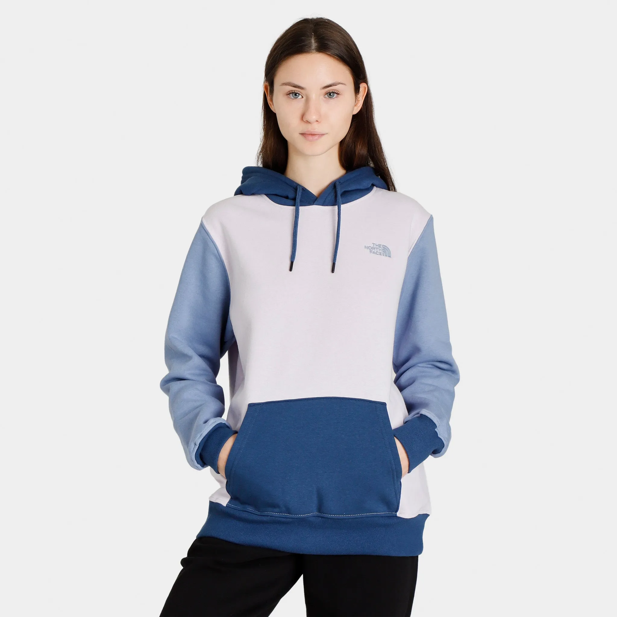 The North Face Women’s Colour Block Pullover Hoodie Folk Blue / Lavender Fog sold by JD Sports