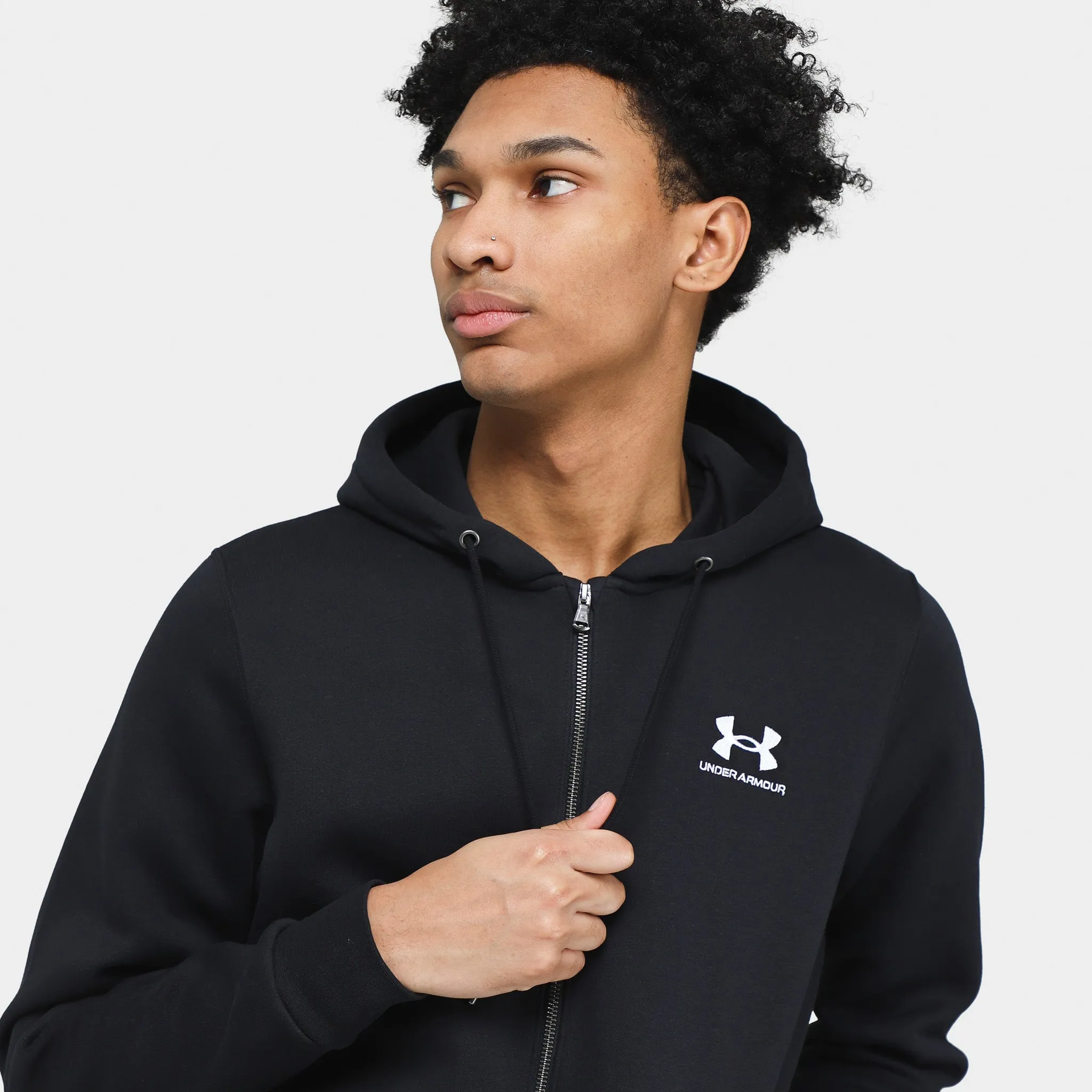 Under Armour Essential Fleece Full Zip Hoodie Black / White sold by JD Sports product image thumbnail 3
