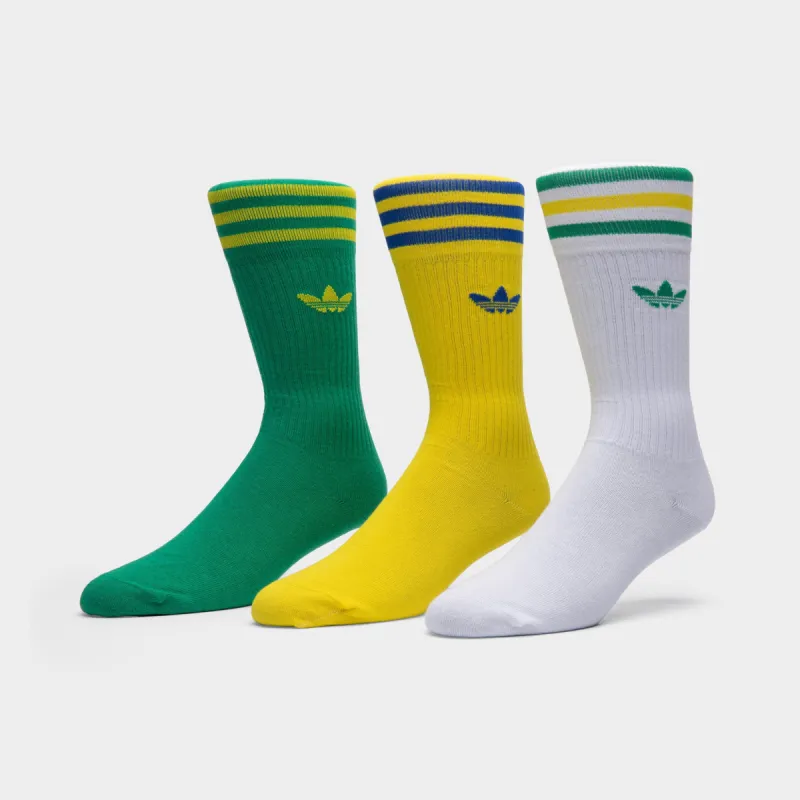 adidas Originals Solid Crew Socks (3 Pack) White / Team Green - Team Yellow sold by JD Sports