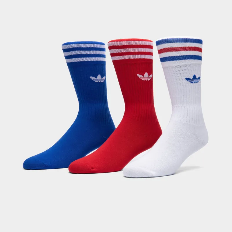 adidas Originals Solid Crew Socks (3 Pack) White / Team Power Red - Team Royal Blue sold by JD Sports
