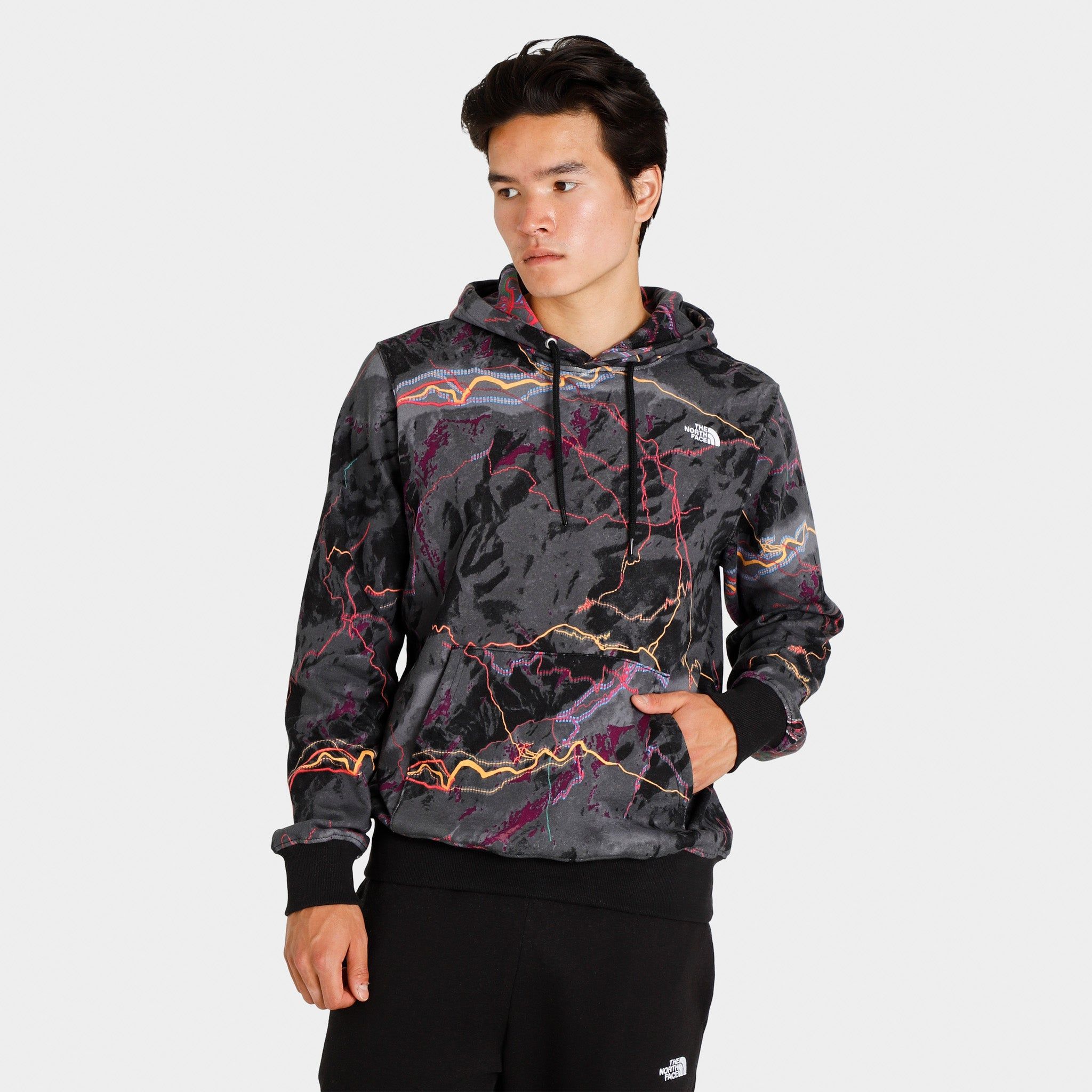 The North Face Allover Print Pullover Hoodie / Black Trail Glow Print sold by JD Sports