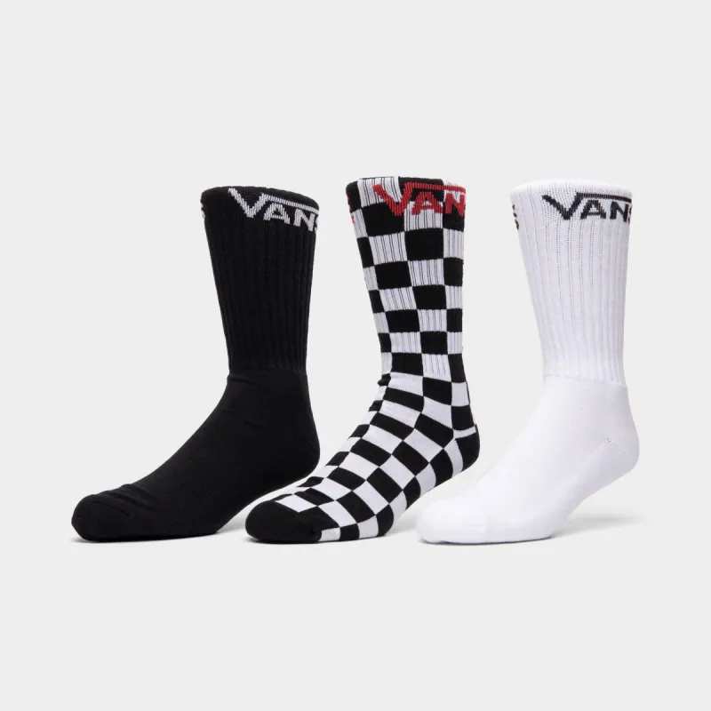 Vans Classic Crew (6.5-9) 3 Pack Socks Black / Checkerboard sold by JD Sports