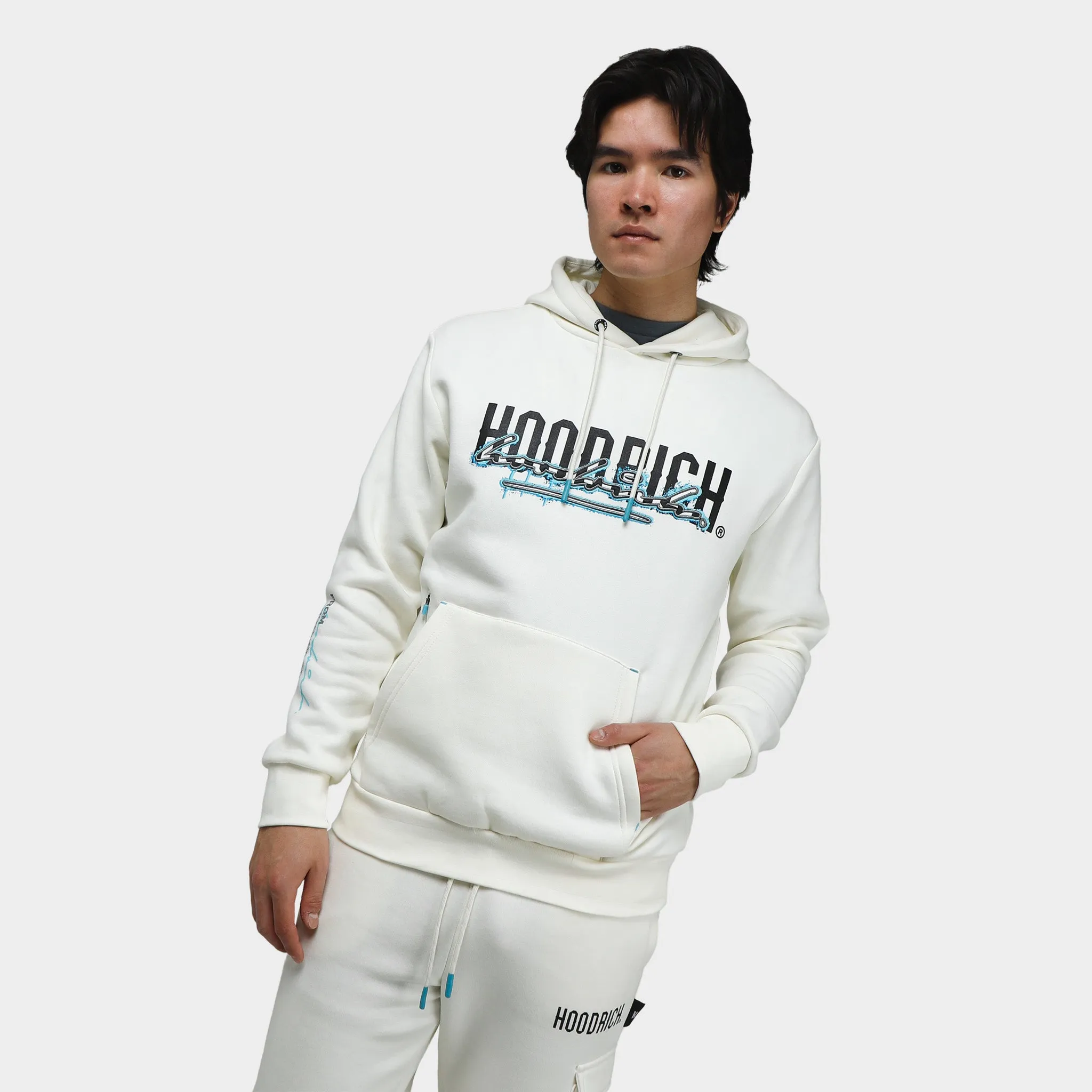 Hoodrich Splatter Pullover Hoodie Blanc De Blanc / Black - Radiance Blue sold by JD Sports