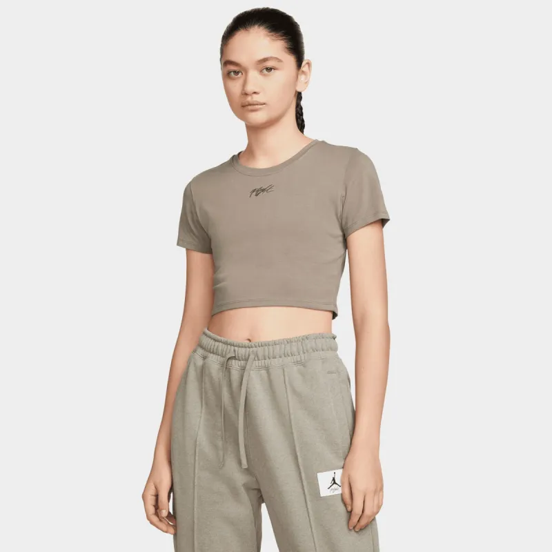 Jordan Women's (Her)itage T-shirt Olive Grey / Newsprint sold by JD Sports