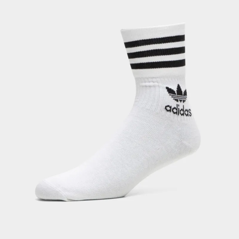 adidas Originals Mid-Cut Crew Socks (3 Pack) White / Black sold by JD Sports