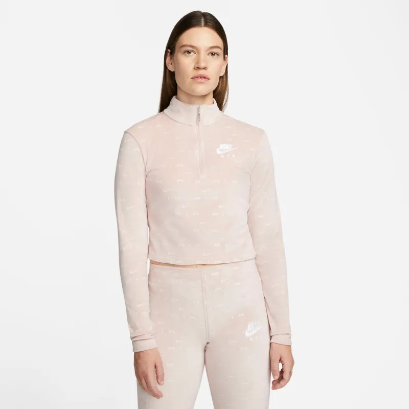 Nike Air Women's Velour Quarter Zip Pullover Pink Oxford / White made by Nike