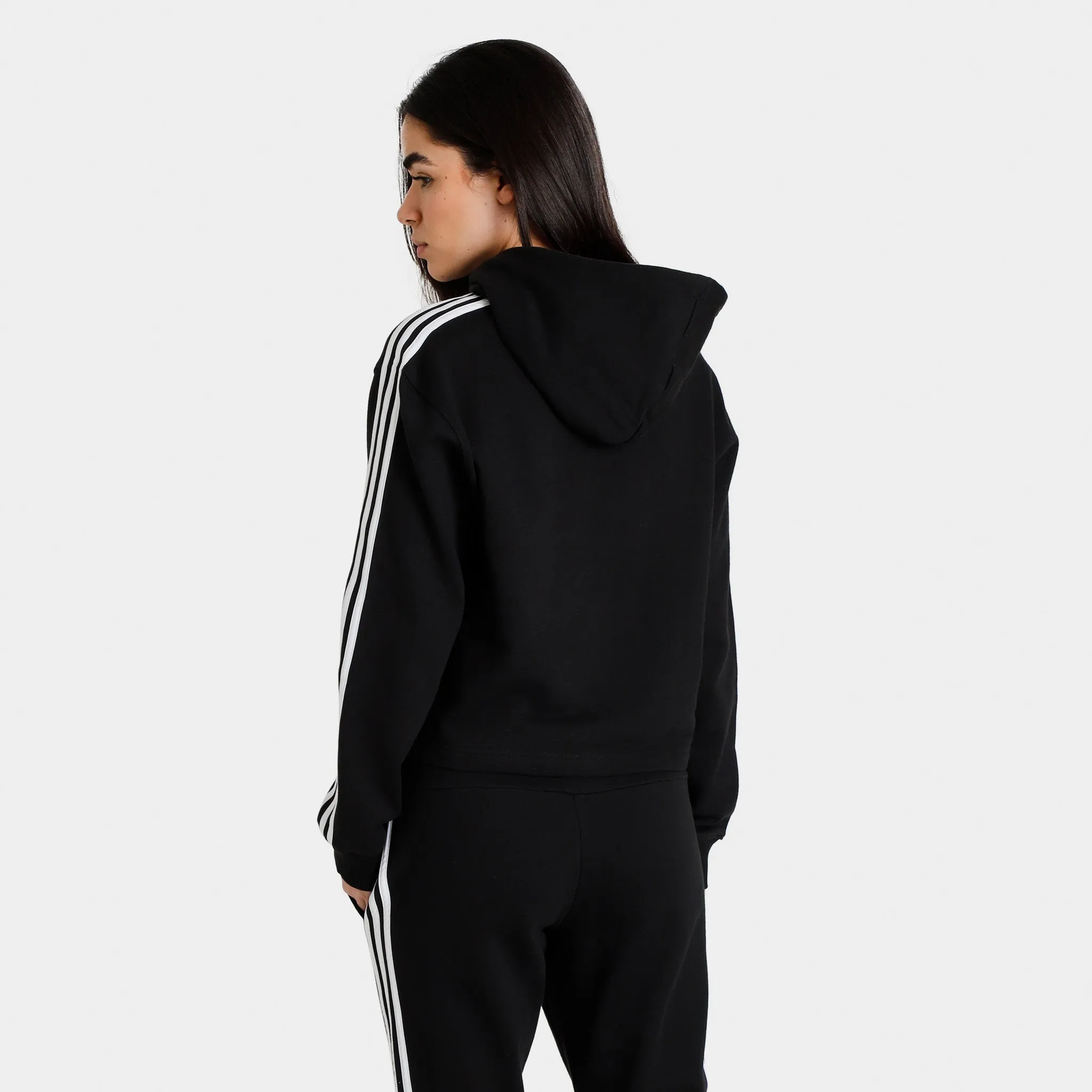 adidas Originals Women's 3 Stripe French Terry Cropped Pullover Hoodie Black / White sold by JD Sports product image thumbnail 2