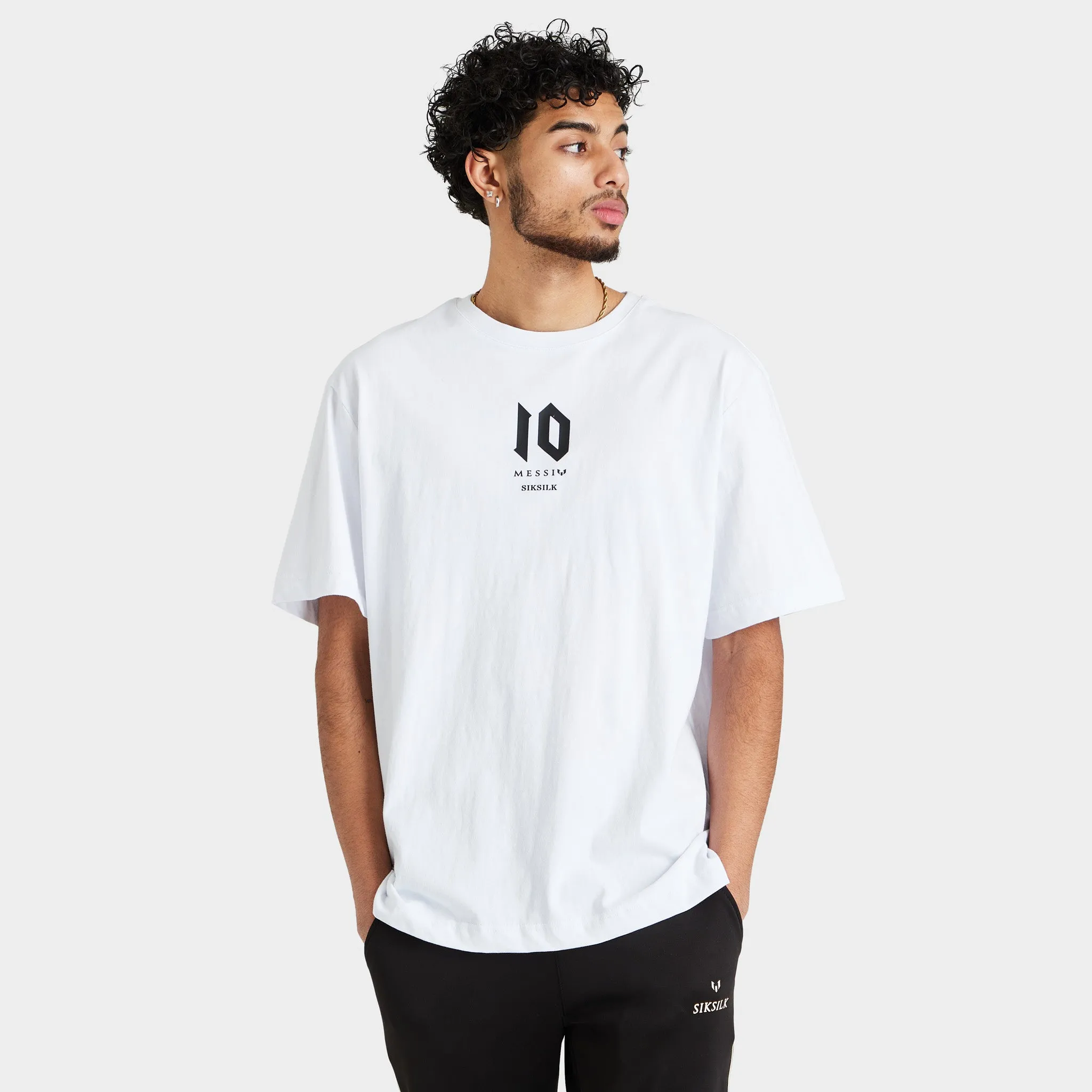 SikSilk x Messi Oversized Logo T-shirt / White sold by JD Sports