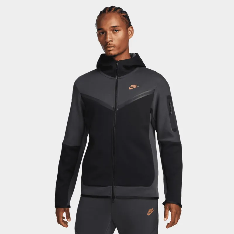 Nike Sportswear Tech Fleece Full Zip Hoodie Dark Smoke Grey / Black - Metallic Gold sold by JD Sports