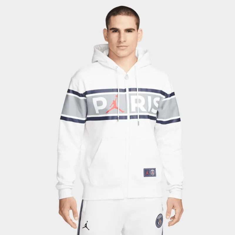 Jordan Paris Saint-Germain Full-Zip Fleece Hoodie Birch Heather / University Red made by Jordan