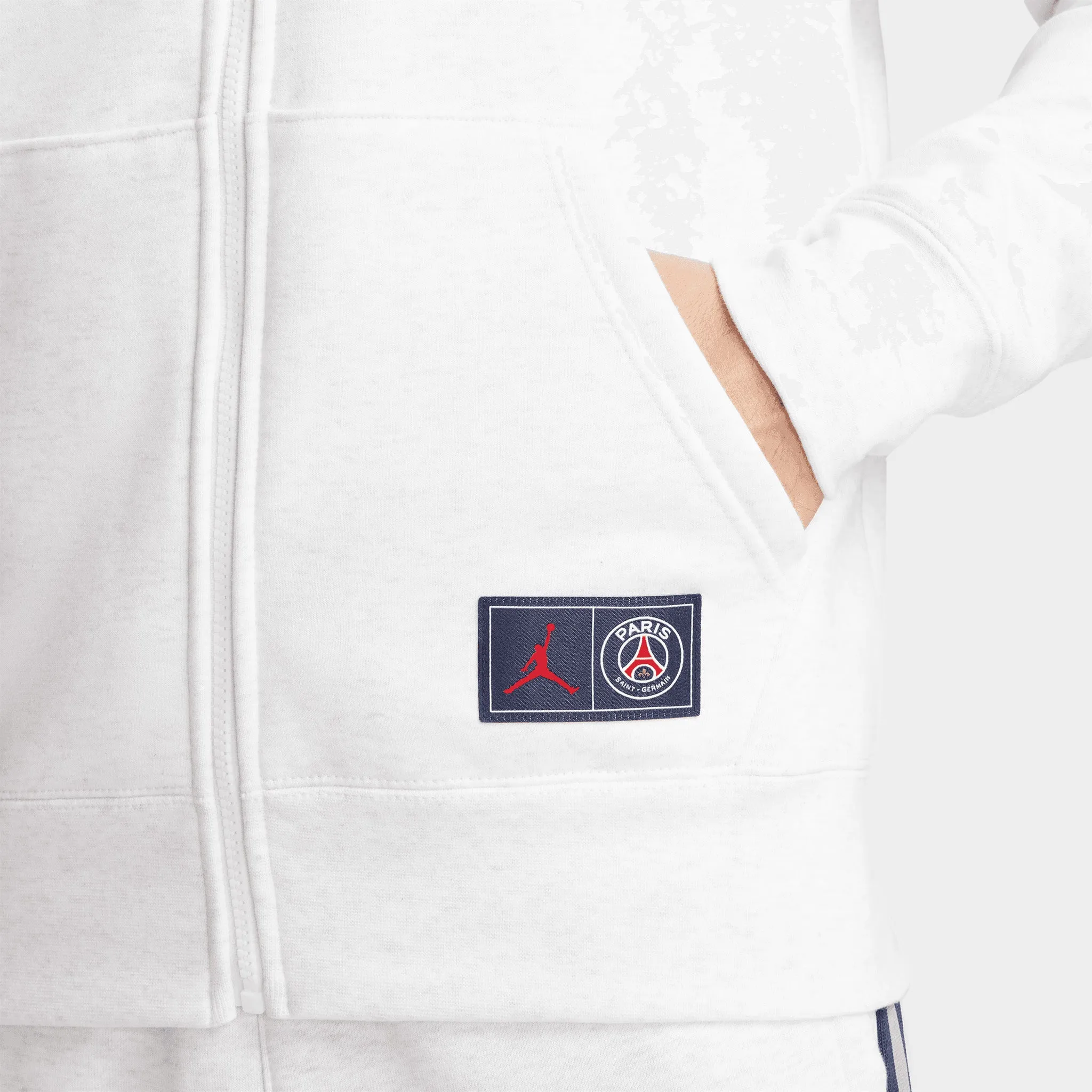 Jordan Paris Saint-Germain Full-Zip Fleece Hoodie Birch Heather / University Red sold by JD Sports product image thumbnail 3