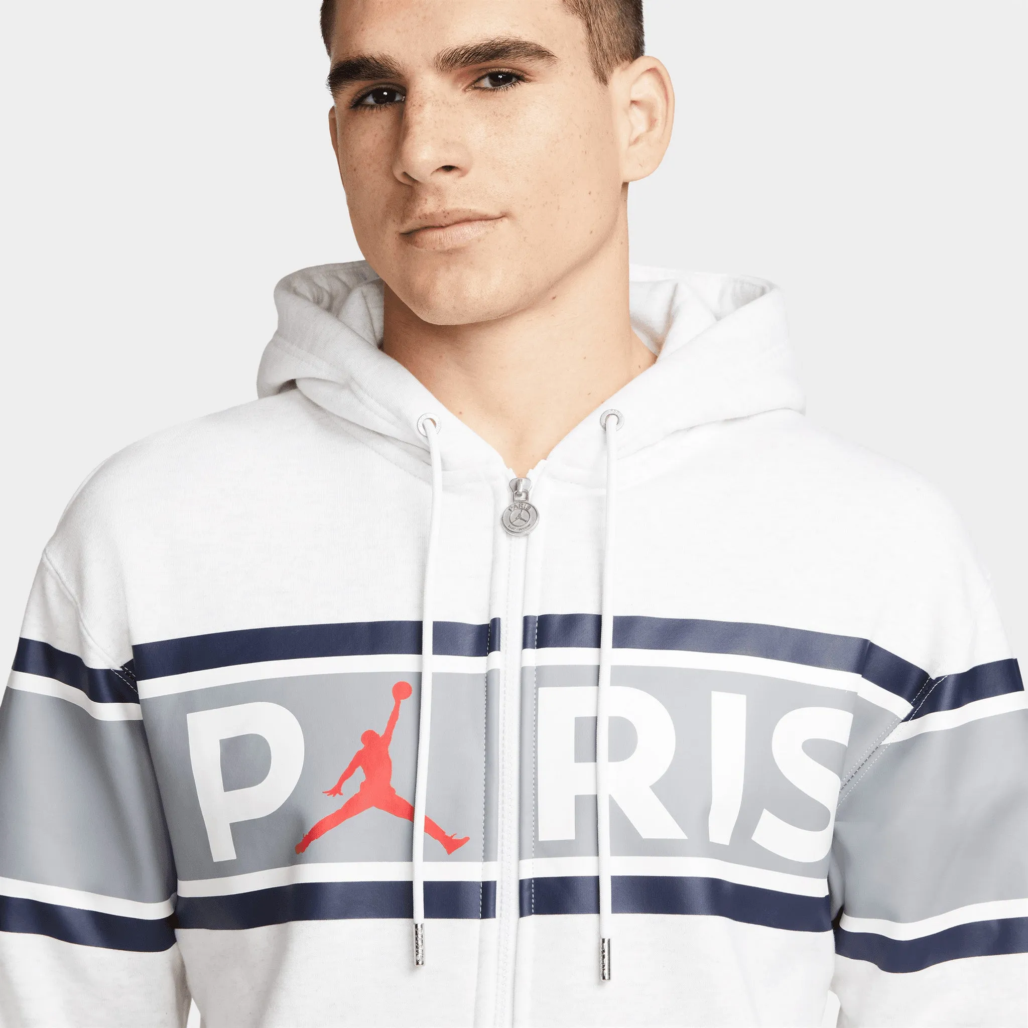 Jordan Paris Saint-Germain Full-Zip Fleece Hoodie Birch Heather / University Red sold by JD Sports product image thumbnail 5