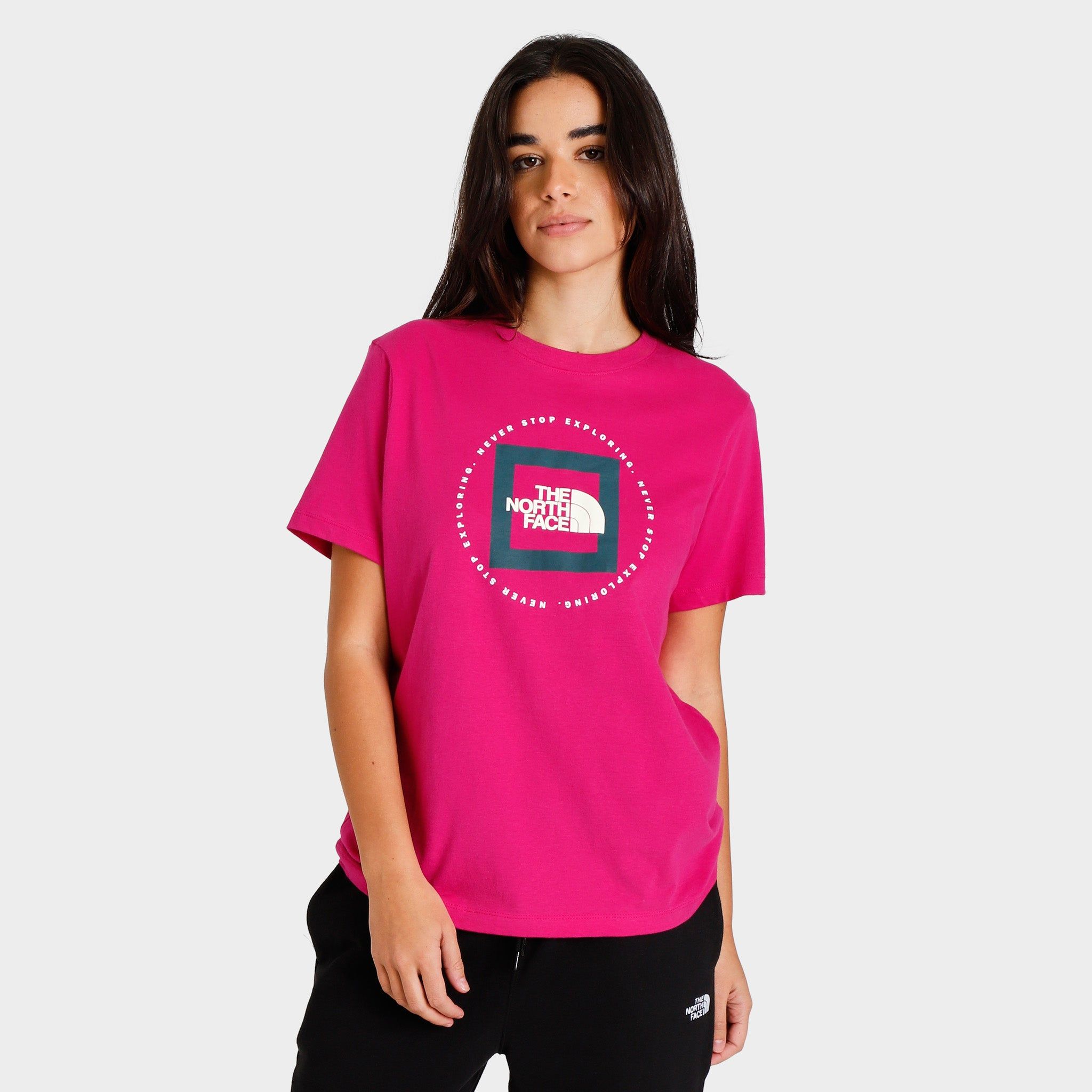 The North Face Women's Geo NSE T-shirt Fuschia Pink / Ponderosa Green sold by JD Sports