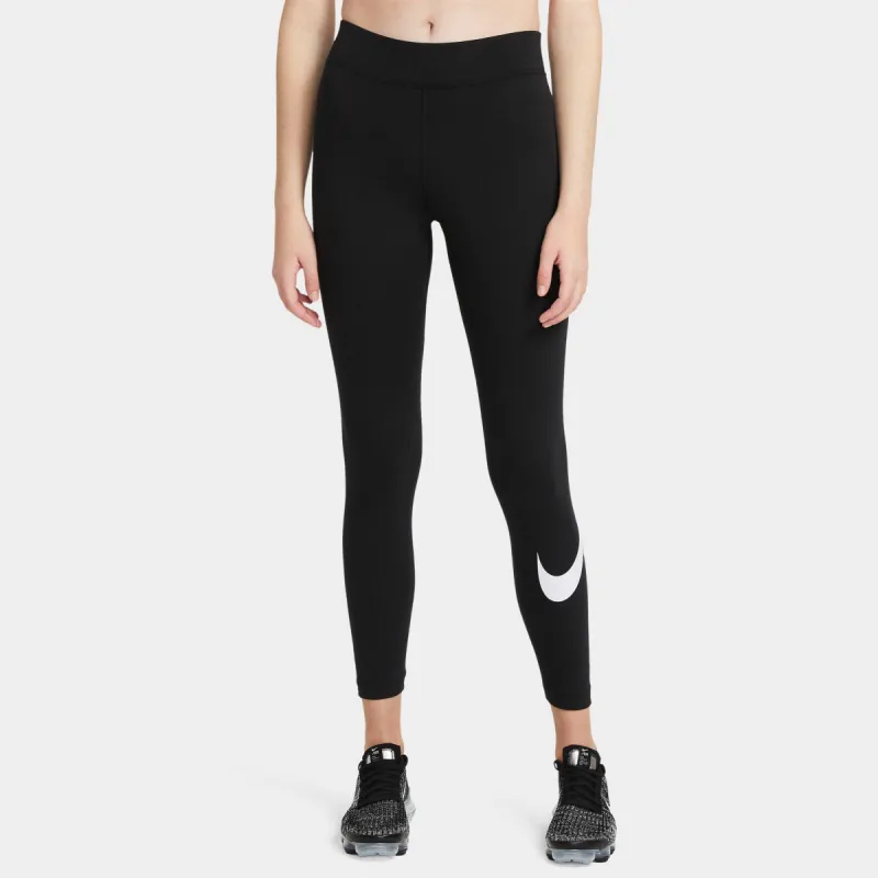 Nike Sportswear Women's Mid-Rise Swoosh Leggings Black / White sold by JD Sports