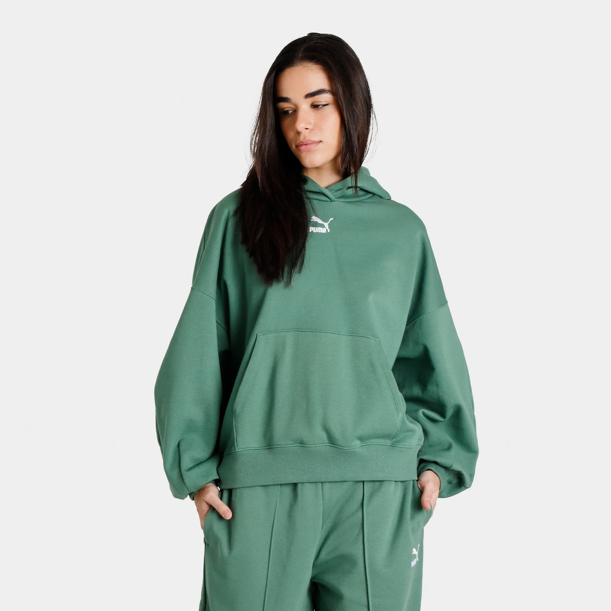 Puma Women's Classics Oversized Pullover Hoodie / Deep Forest sold by JD Sports