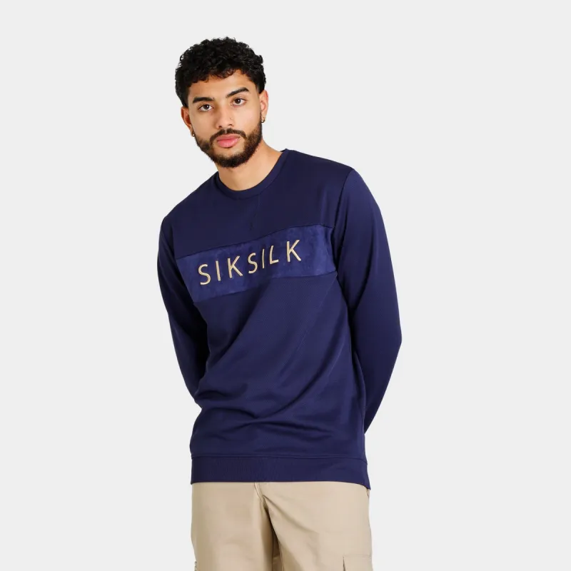Sik Silk Eyelet Panel Crewneck Navy / Gold sold by JD Sports