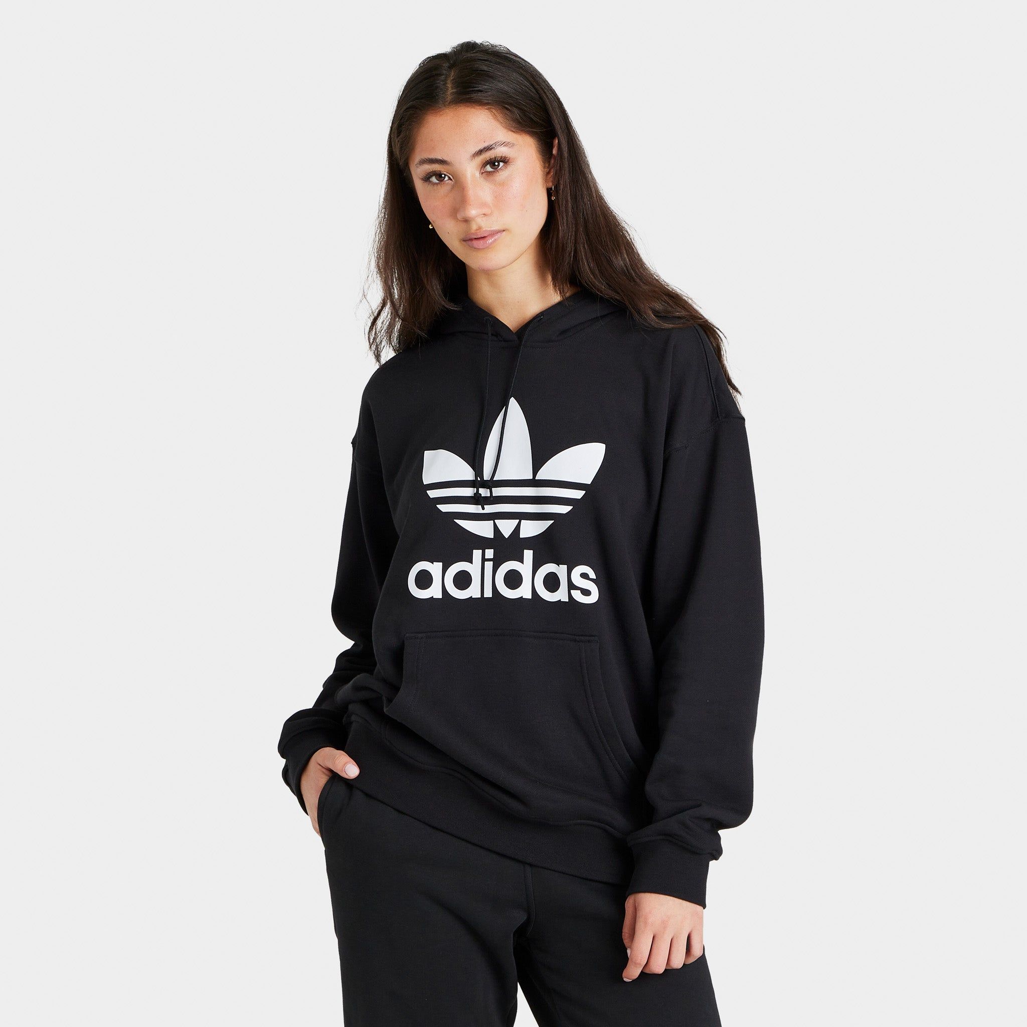 adidas Originals Women’s Adicolor Trefoil Pullover Hoodie Black / White sold by JD Sports