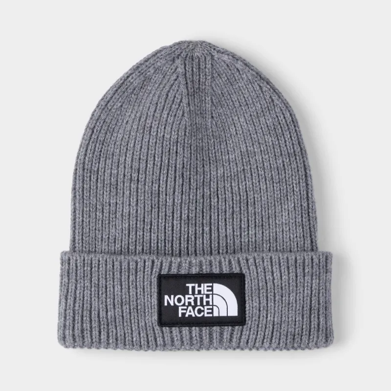 The North Face Logo Box Cuffed Beanie / TNF Medium Grey sold by JD Sports