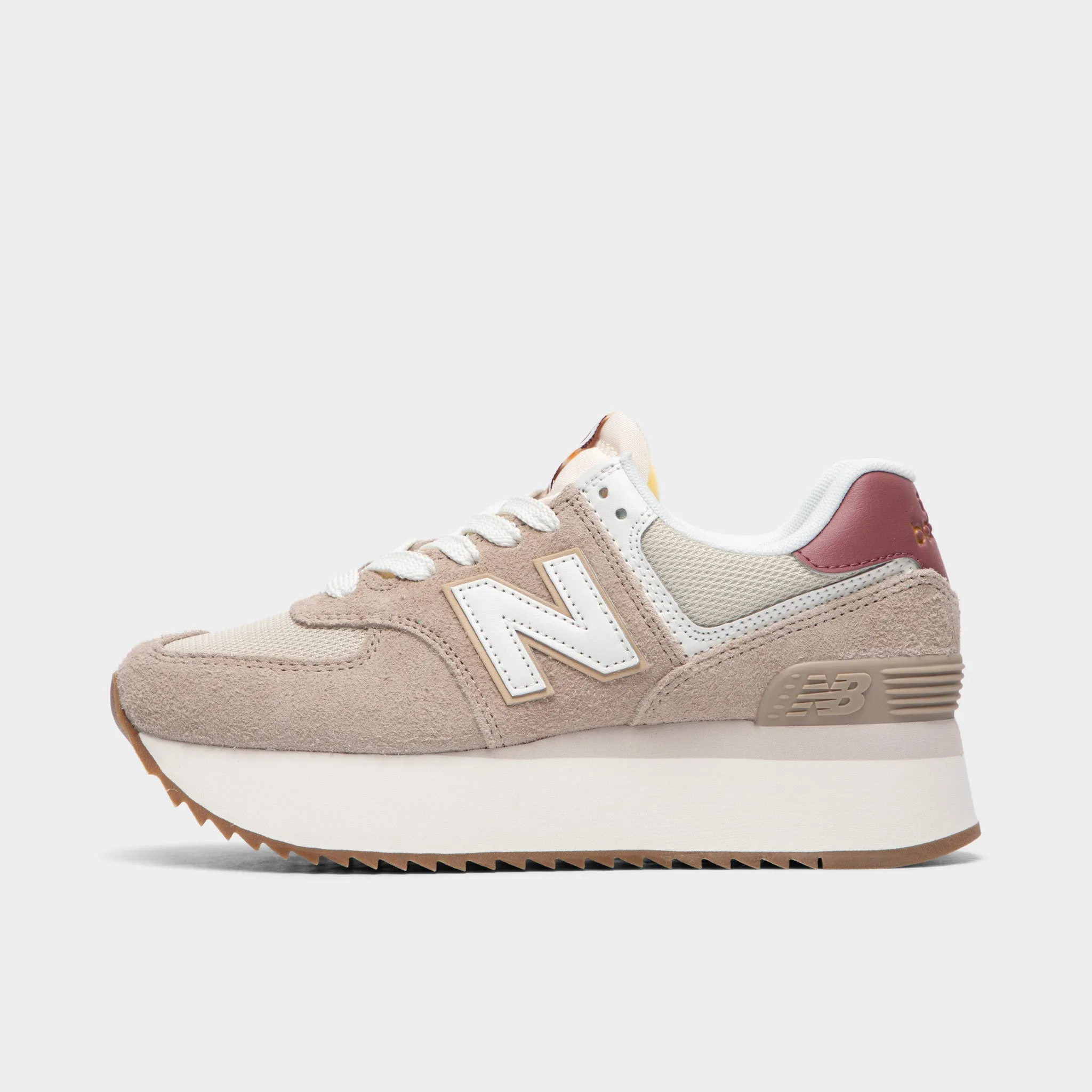 New Balance Women's 574+ Driftwood / Washed Burgundy - Sea Salt sold by JD Sports