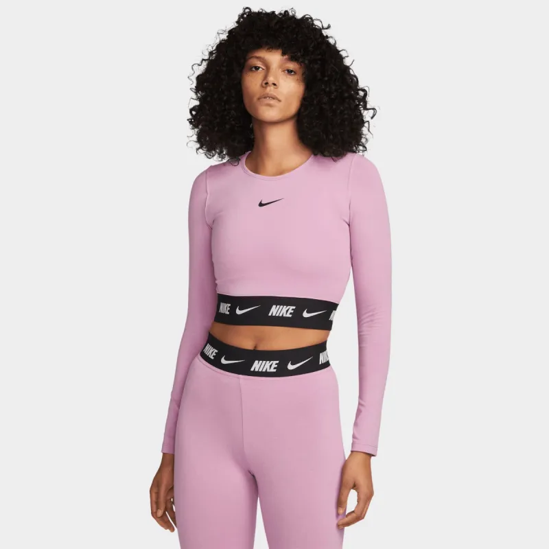 Nike Women's Sportswear Crop Tape Long-Sleeve Top Orchid / Black sold by JD Sports