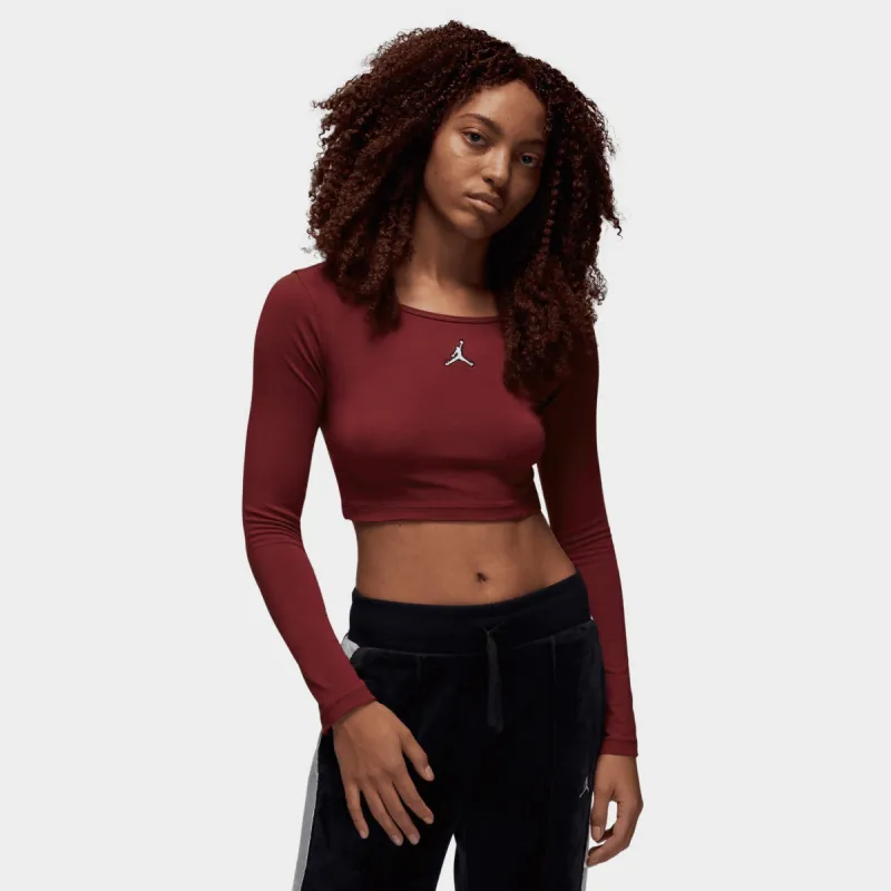 Jordan Women's Flight Long Sleeve Crop T-shirt Cherrywood Red / White sold by JD Sports