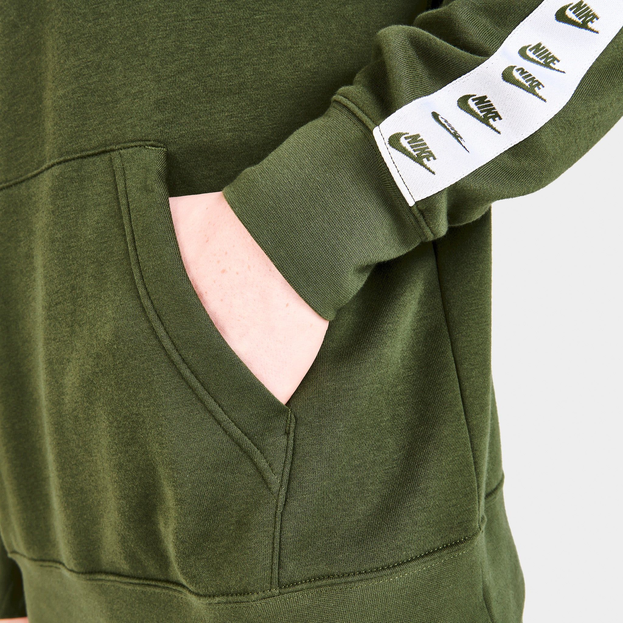 Nike Sportswear Essential Taped Fleece Track Pullover Hoodie Rough Green / White sold by JD Sports product image thumbnail 4