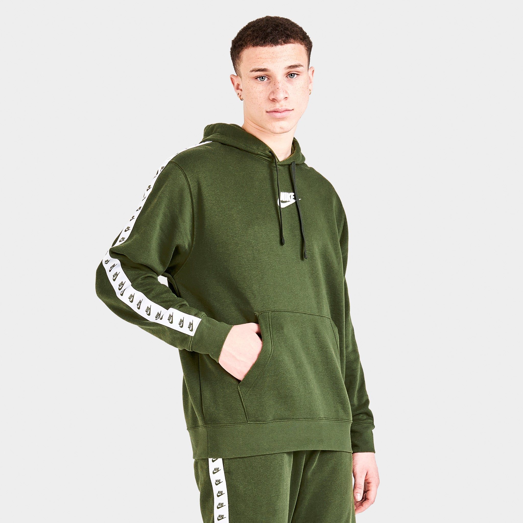 Nike Sportswear Essential Taped Fleece Track Pullover Hoodie Rough Green / White sold by JD Sports product image thumbnail 3