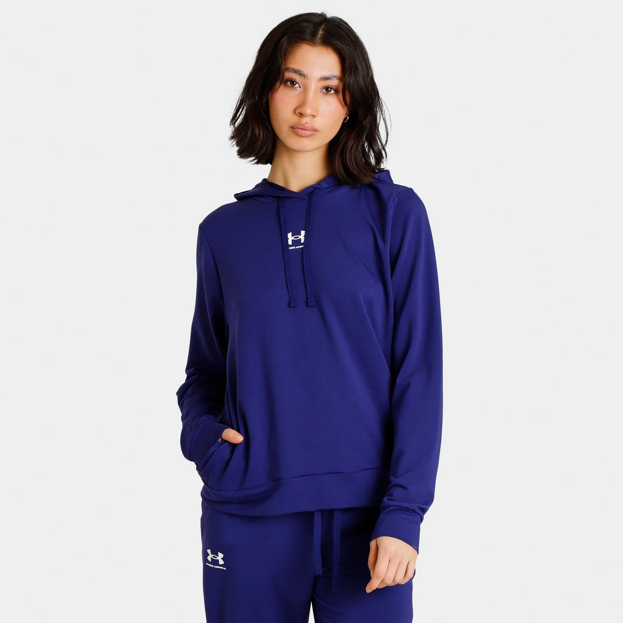Under Armour Women's Rival Terry Pullover Hoodie Sonar Blue / White sold by JD Sports