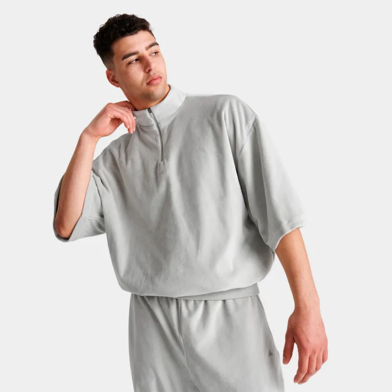 adidas Basketball Velour Half Zip Sweatshirt / Metal Grey sold by JD Sports