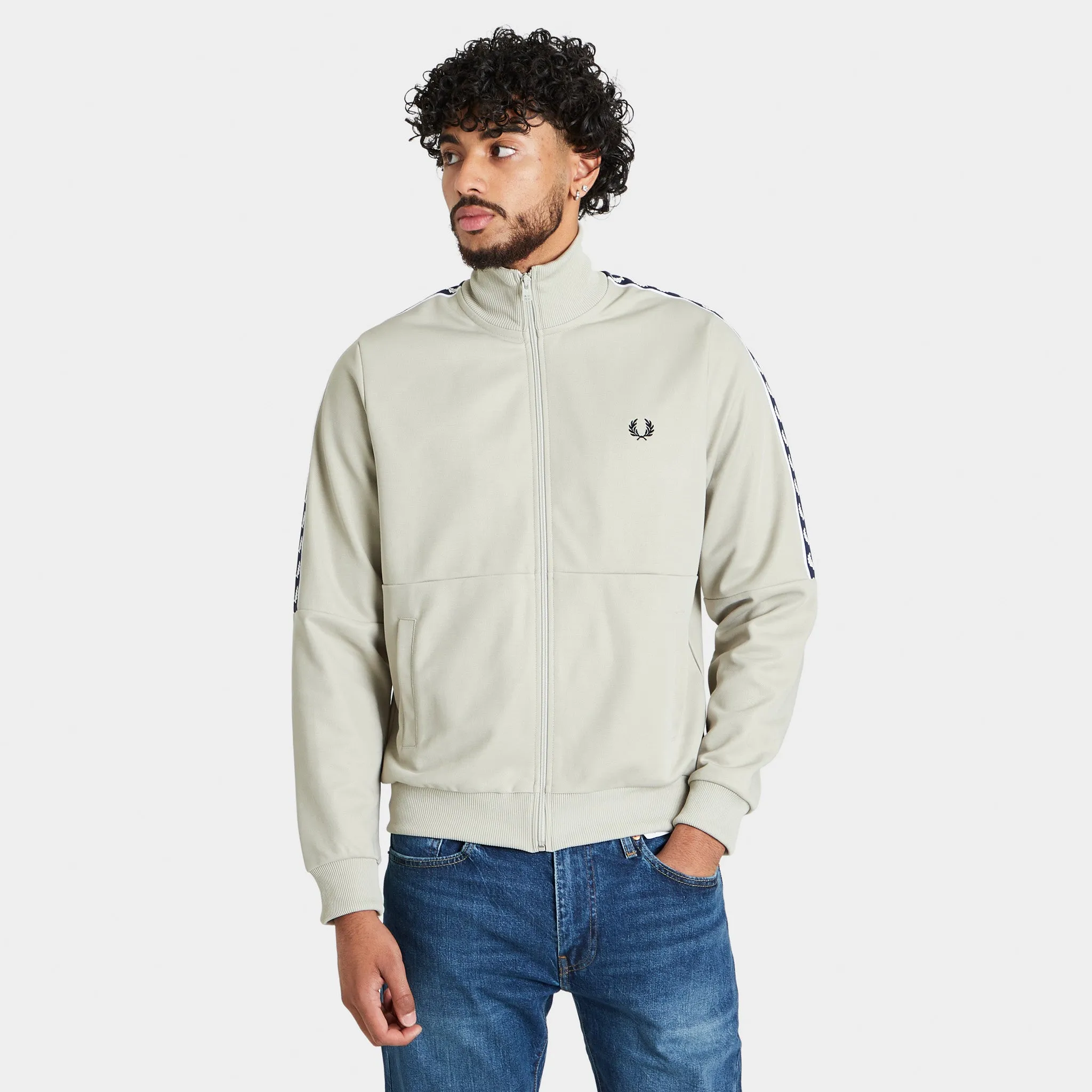 Fred Perry Panelled Taped Track Jacket / Light Oyster sold by JD Sports