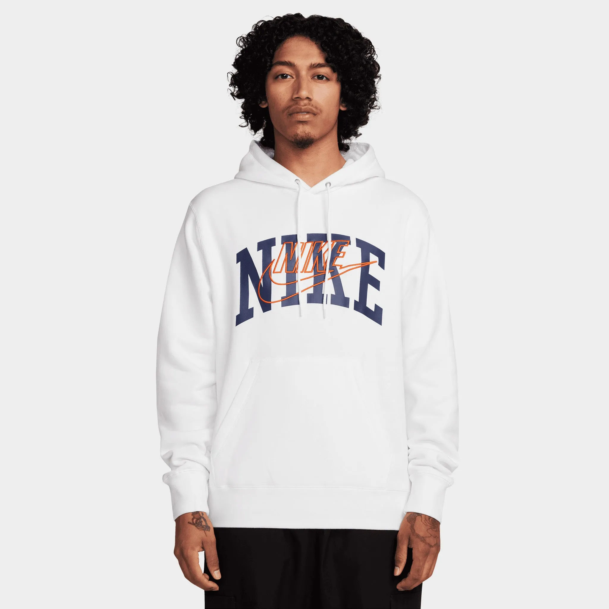 Nike Sportswear Club Fleece Arch Pullover Hoodie White / Safety Orange sold by JD Sports
